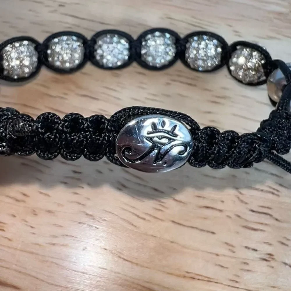 Black Macrame “Eye of Horus” Knotted Shamballa Crystal Ball Bead Bracelet